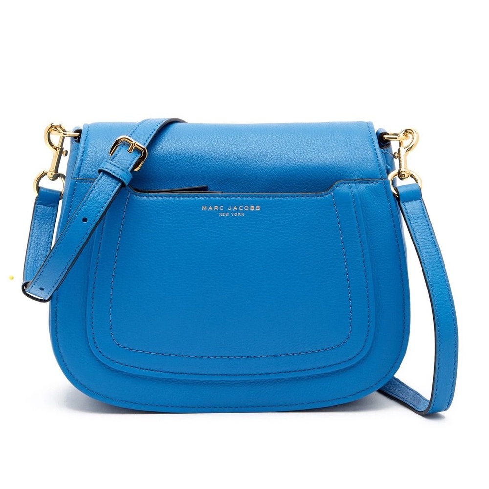 MARC JACOBS The Empire City Large Blue Leather Messenger Crossbody Saddle Bag